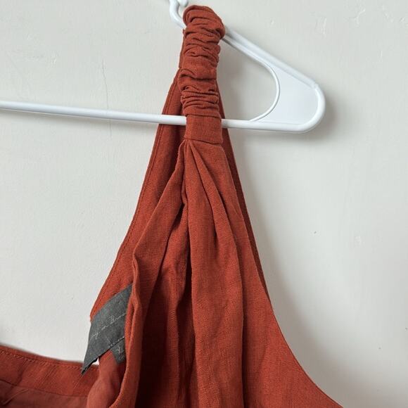 Anthropologie Sunday in Brooklyn Rust Linen Blend One Shoulder Blouse Size: XL - Picture 3 of 6